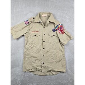 Boy Scouts of America Uniform Shirt Mens Small Tan Short Sleeve Patches Gorpcore
